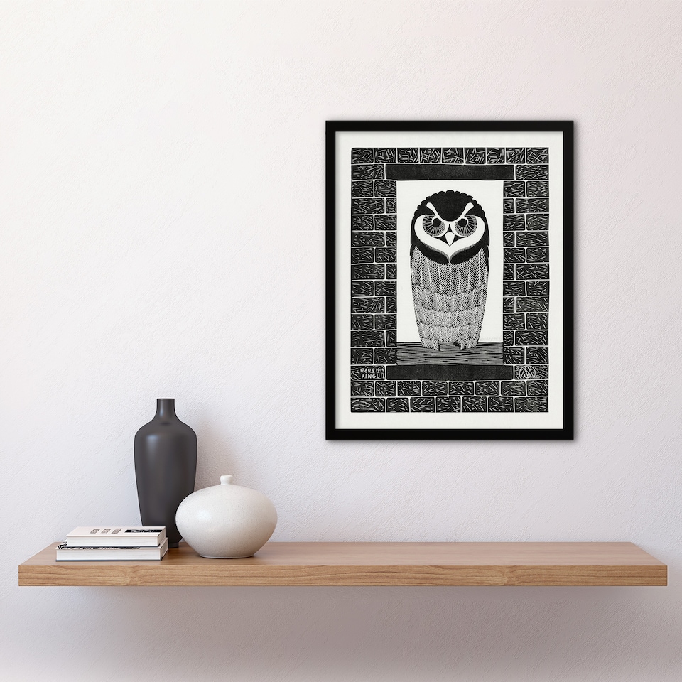 image 1 of Ringuil Owl Bird on a Window De Mesquita Framed Wall Art Print 12X16"