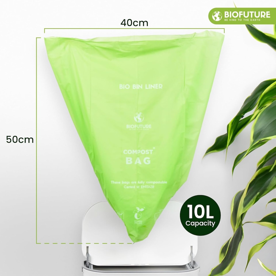 image 1 of Biofuture 10L x 150 Compostable Bin Liners | Home Compostable & Council Approved | Fits 9-11L Kitchen Food Waste Bins | EN13432 Certified & TUV Certified