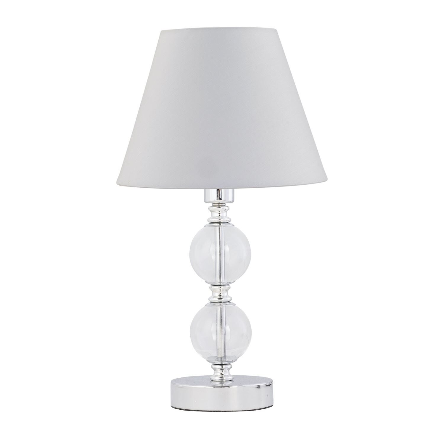 First Choice Lighting Chrome Two Ball Table Lamp with Ivory Off-White Shade in Silver