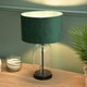 image 1 of ValueLights Jessy Glass and Black Metal Bedside Table Lamp with a Forest Green Velvet Lampshade