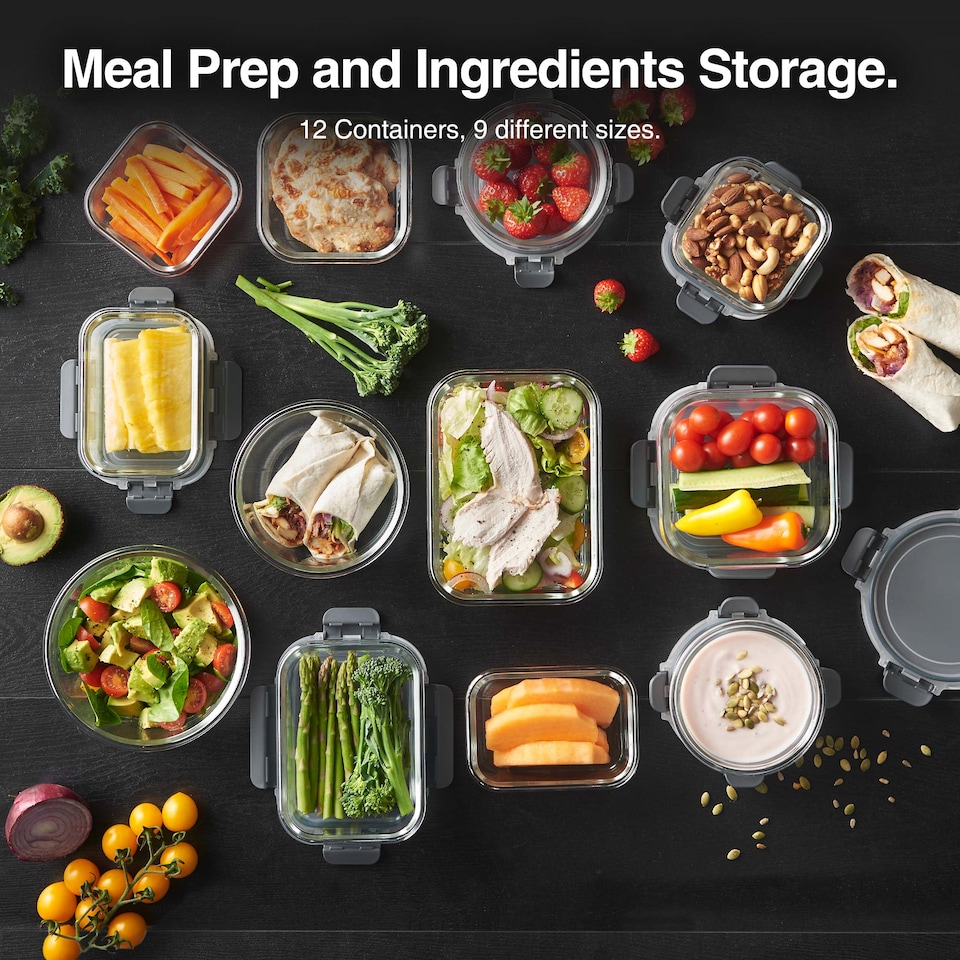 image 1 of VonShef 12Pc Glass Containers with Lids (320ml to 1L Capacities)