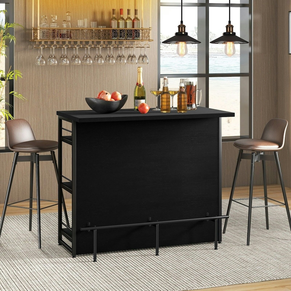 image 1 of COSTWAY Industrial Wine Bar Cabinet Kitchen Storage Sideboard Black Black