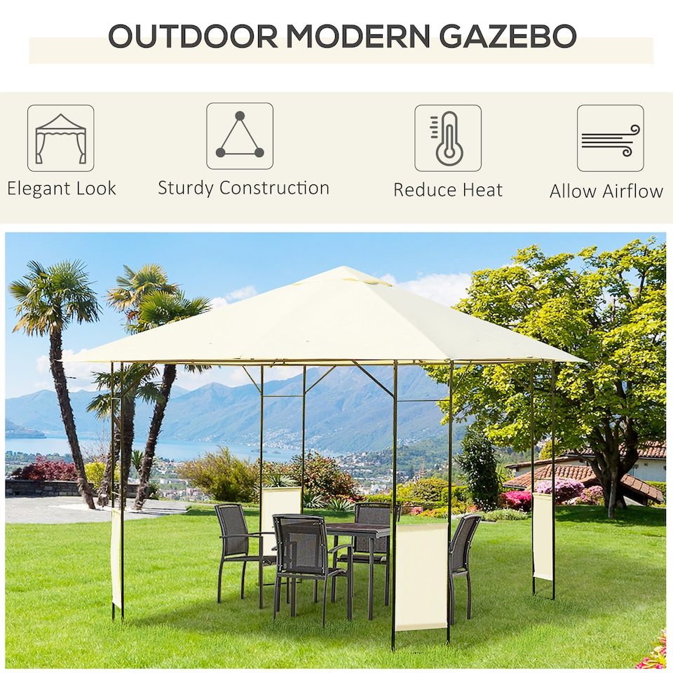 image 1 of Outsunny 3 x 3 Meters Patio Garden Metal Gazebo Marquee Steel Frame with Canopy Awning Tent Water Resistant Cream