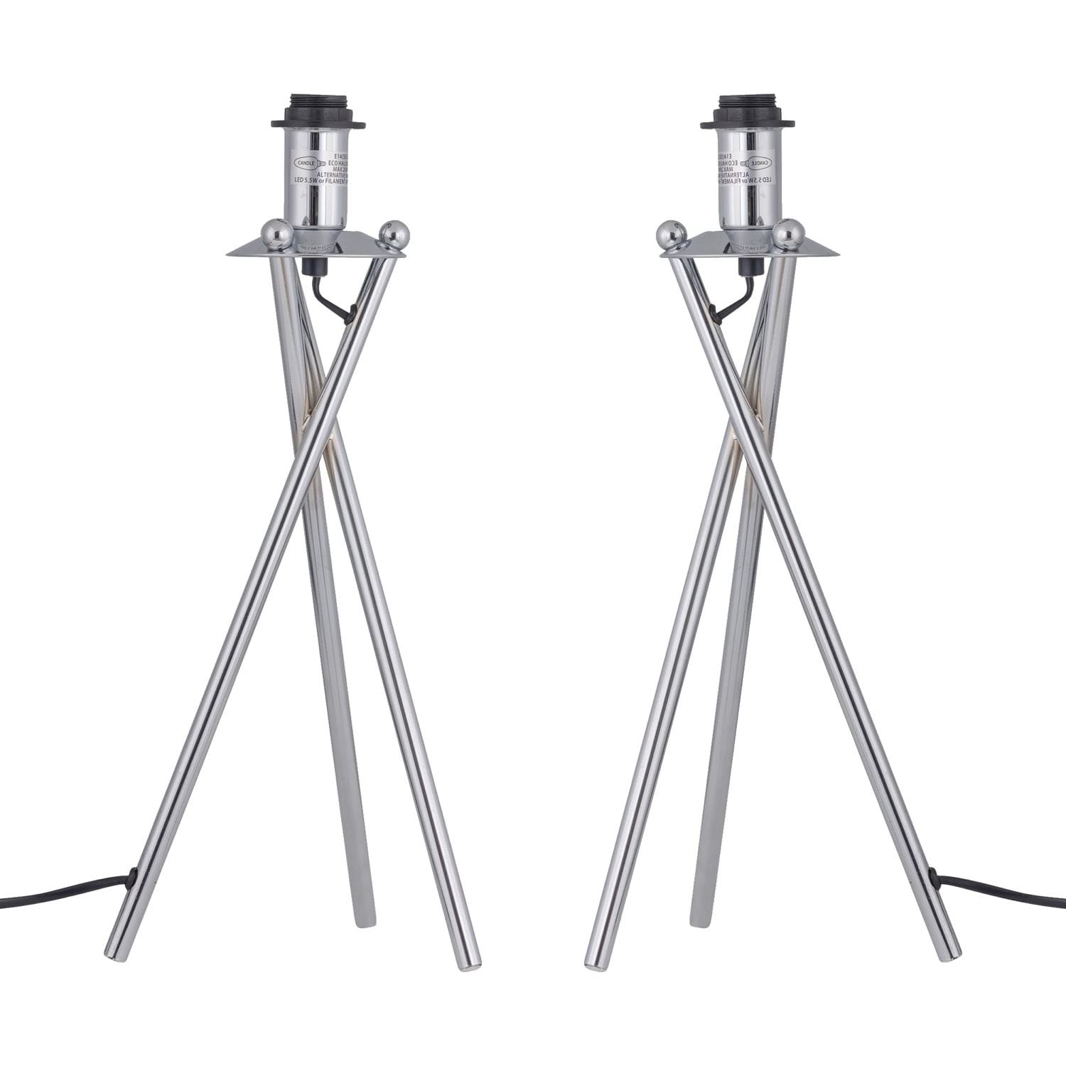 First Choice Lighting Set of 2 Chrome Tripod Table Lamps Base Only in Silver
