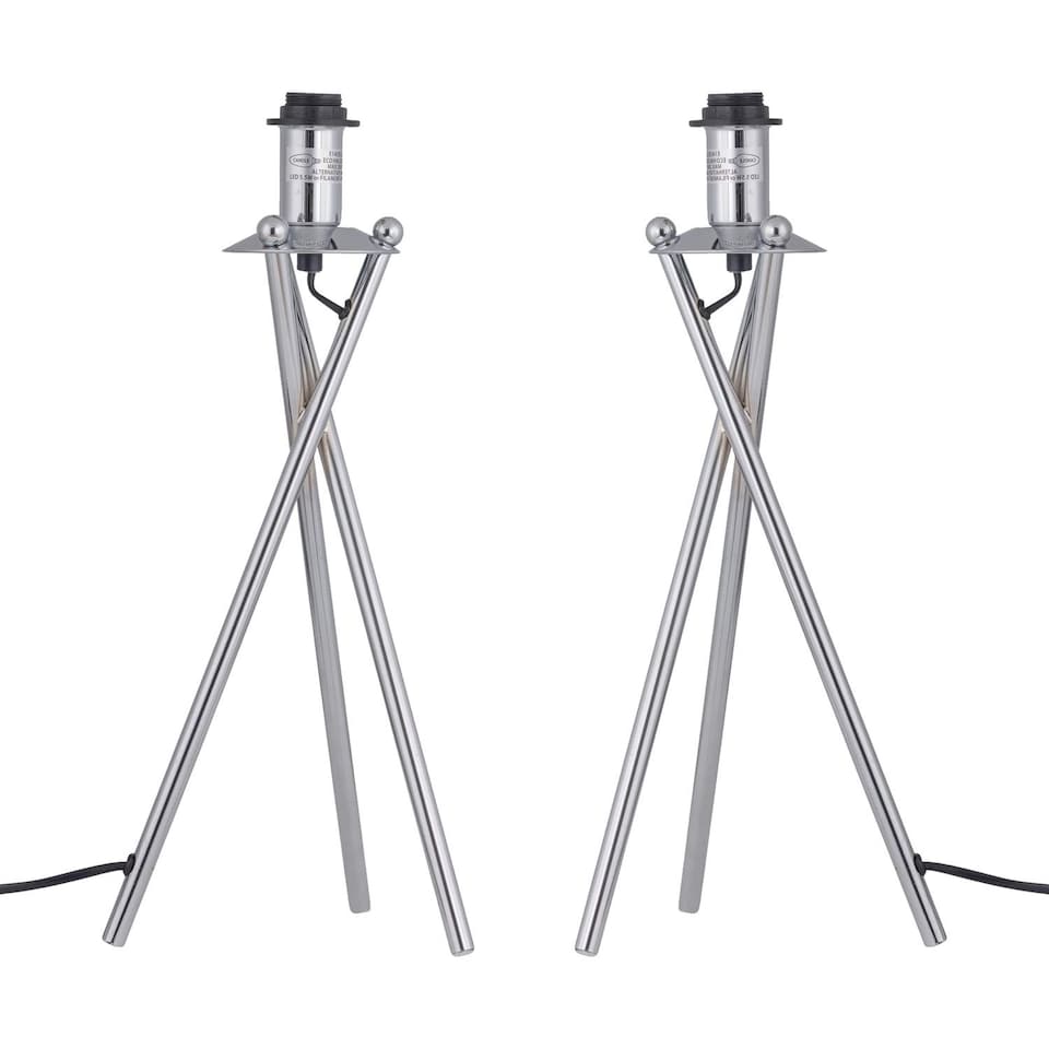 image 1 of Set of 2 Chrome Tripod Table Lamps Base Only | Chrome | Medium | 2