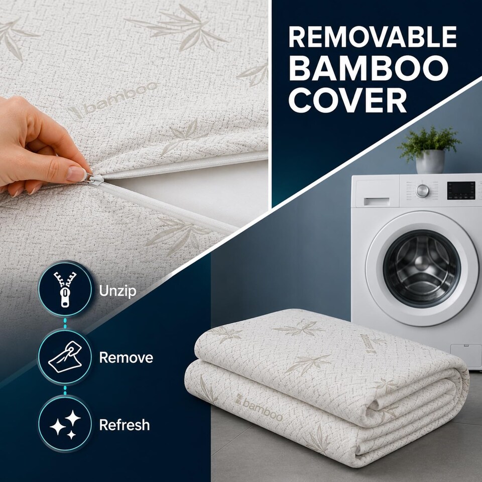 image 1 of Memory Foam Mattress Topper | Reversible Bamboo Cover | Orthopaedic Pressure Relief for Back Pain 1" (2.5cm) (150 x 200 x 2.5)