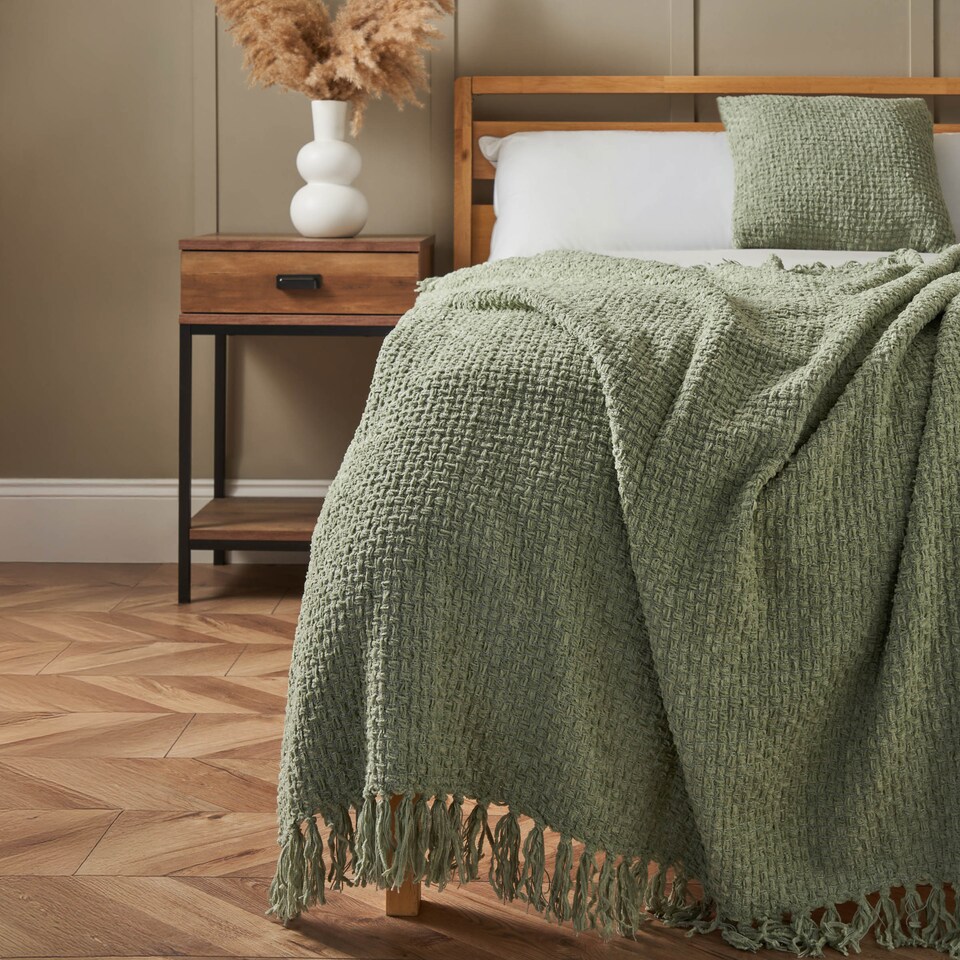 image 1 of BHS Cross Weave Throw, Sage Green