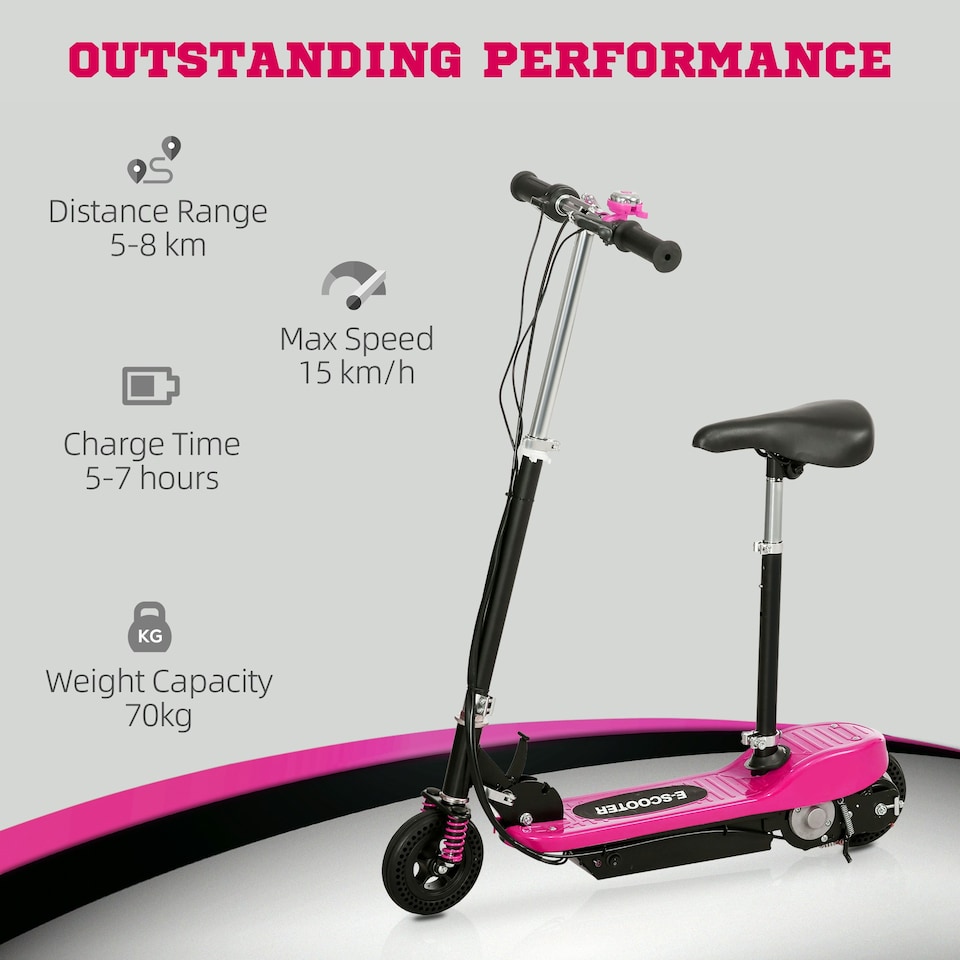 image 1 of HOMCOM Folding Ride on Powered Scooter w/ Warning Bell for Age 6-14 Years, Pink