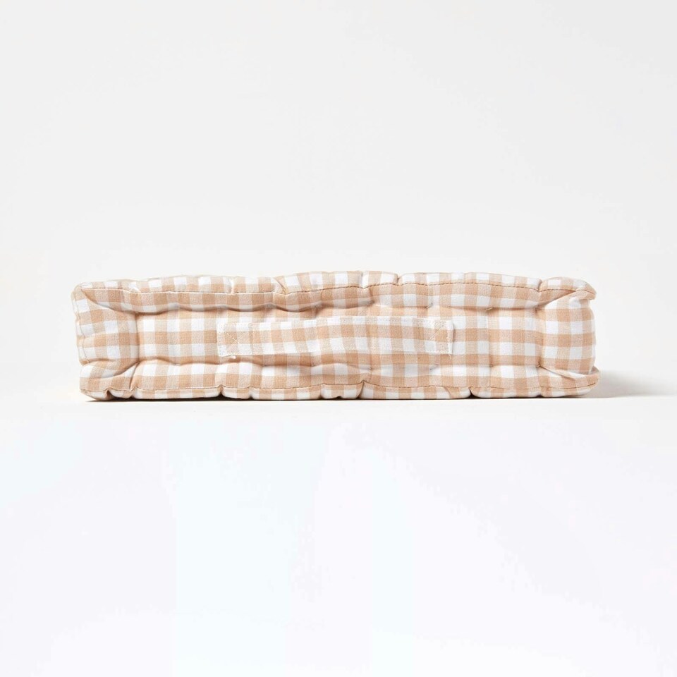 image 1 of Homescapes Cotton Gingham Check Beige Floor Cushion - 50 x 50 cm | Cream | Beige | 50 x 50 cm