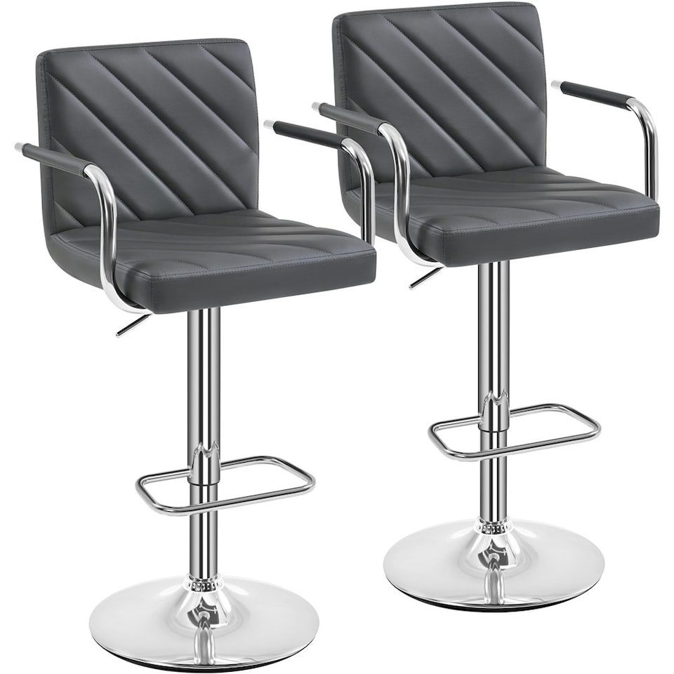 image 1 of Yaheetech Set of 2 Faux Leather Bar Stools | Grey | Dark Grey
