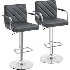 Yaheetech Set of 2 Faux Leather Bar Stools | Grey | Dark Grey