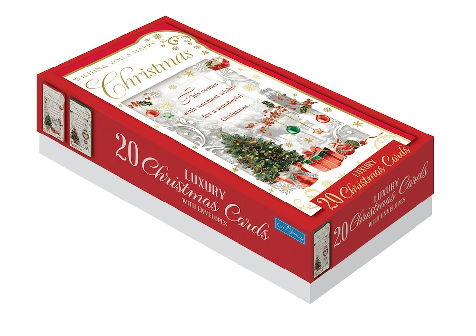 image 1 of Box of 20 Christmas Tree Design Luxury Slim Greetings Cards With Envelopes