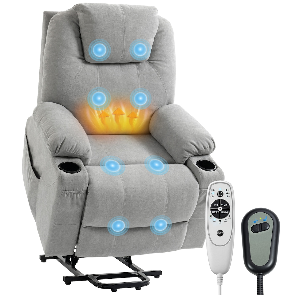 image 1 of HOMCOM Power Lift Recliner Chair with Vibration Massage, Light Grey