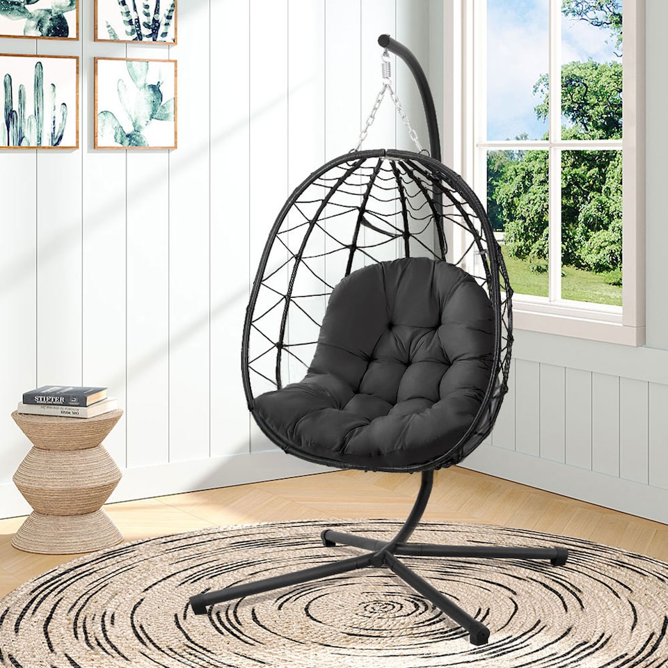 image 1 of Living and Home Thick Hanging Egg Swing Chair Cushion - Black | Black