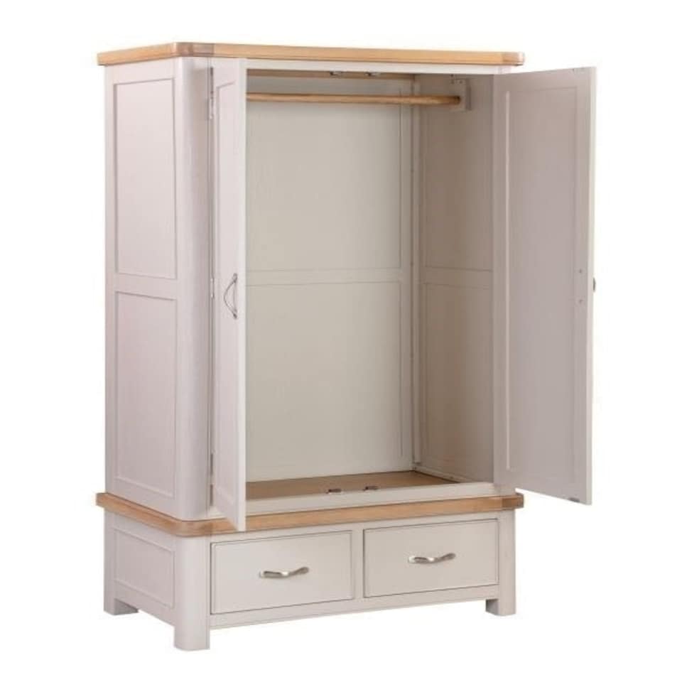 image 1 of Bologna Painted Double Wardrobe with 2 Drawers - L57 x W102 x H191 cm - Oak White