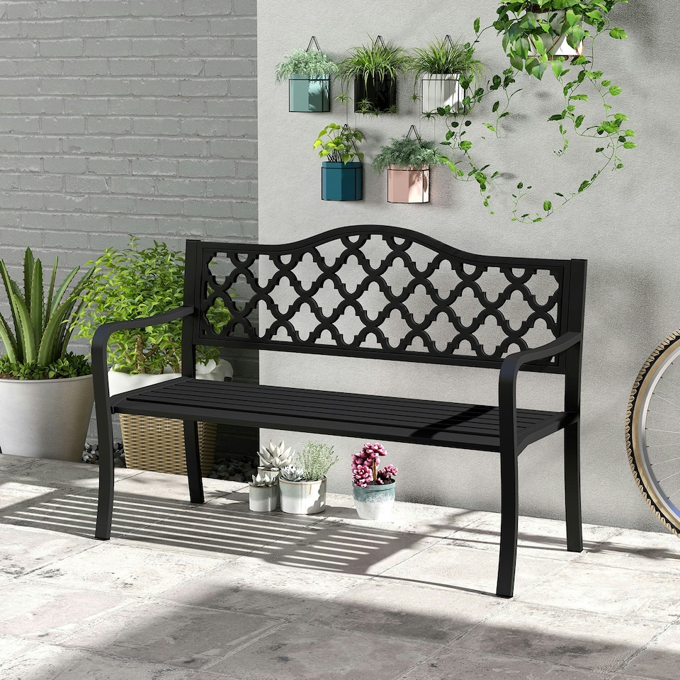 image 1 of COSTWAY 128CM Patio Bench Slatted Metal Garden Loveseat Black