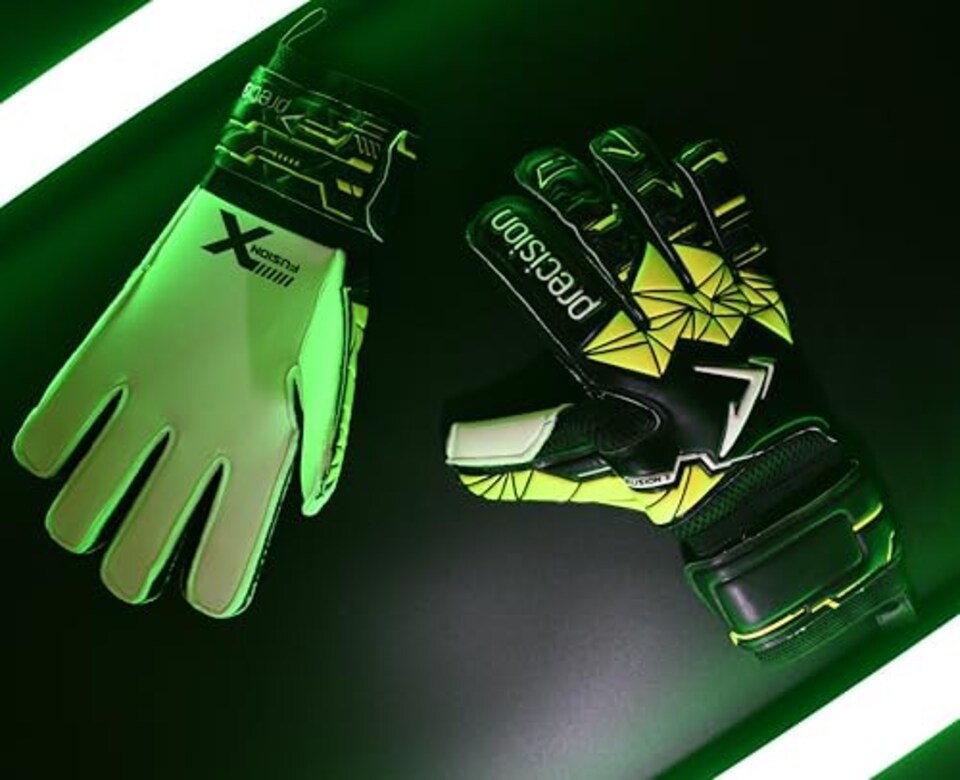 image 1 of Precision Training Fusion X Flat Cut Finger Protect Football Adult's Goalkeeper Gloves, Black, 9