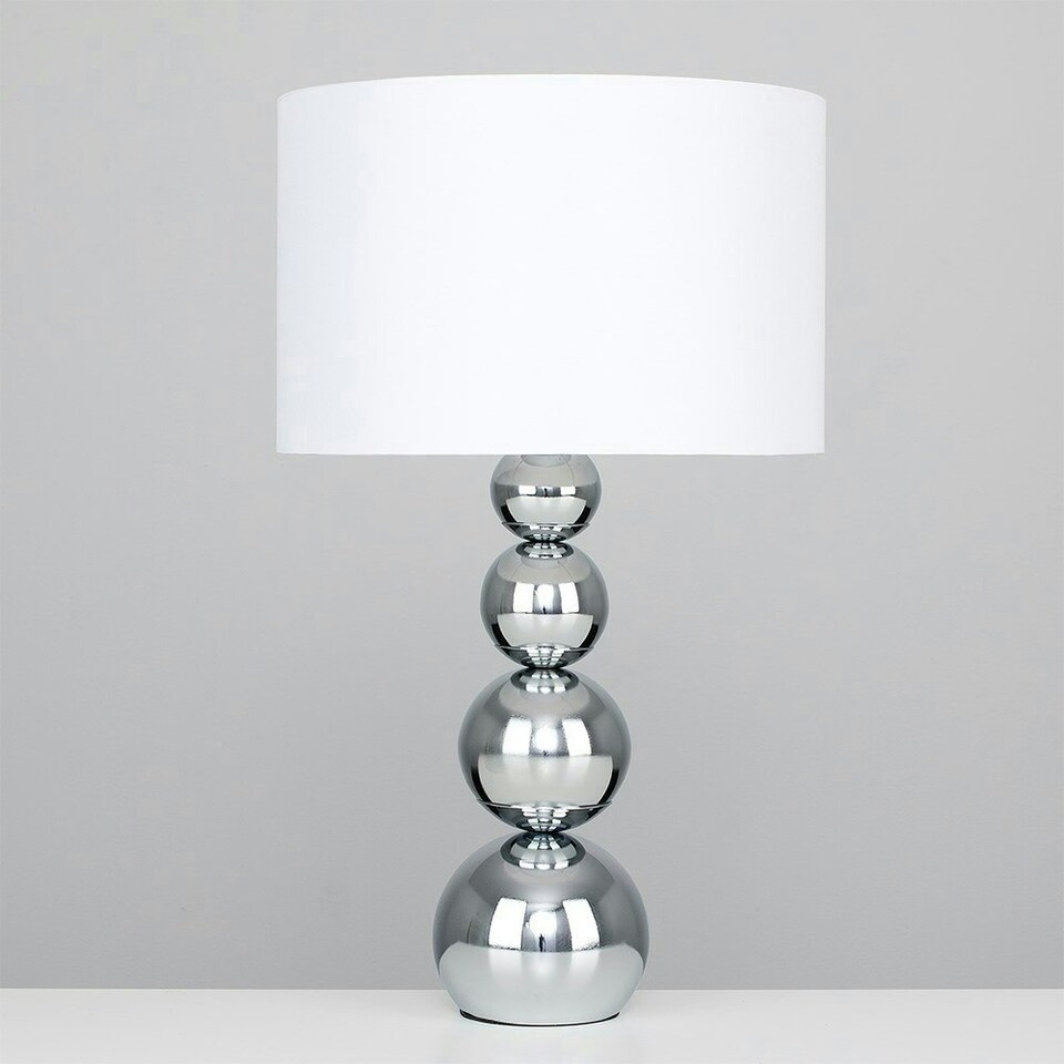 image 1 of ValueLights Modern Chrome Stacked Balls Table Lamp With White Faux Silk Shade