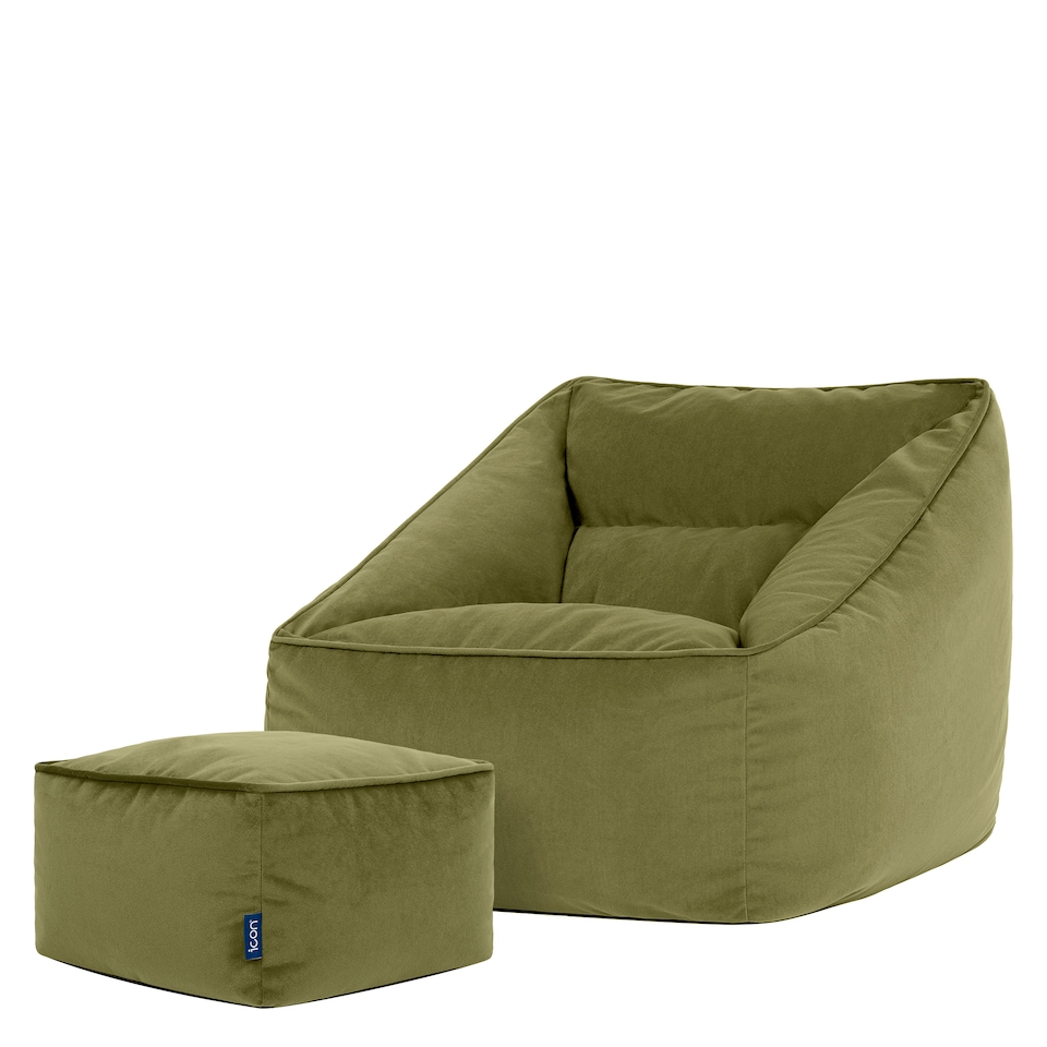image 1 of icon Natalia  Velvet Armchair and Footstool Bean Bag, Olive Green