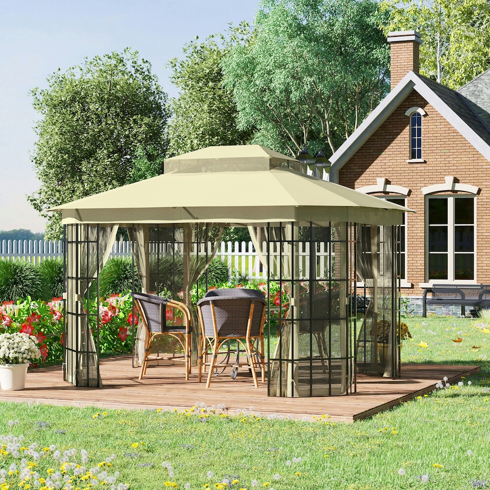 image 1 of Outsunny 3.7m x 3m Patio Gazebo Garden Shelter with Mosquito Netting