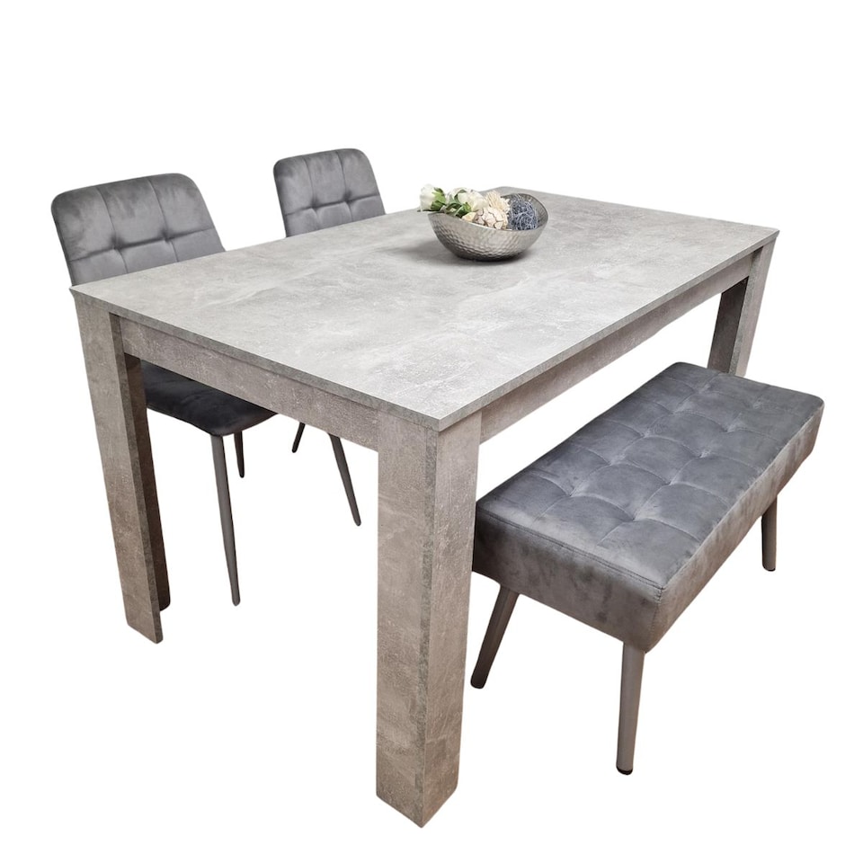 image 1 of Grey Wooden Dining Table Set with 2 Chairs and 1 Bench  Dining Kitchen Furniture