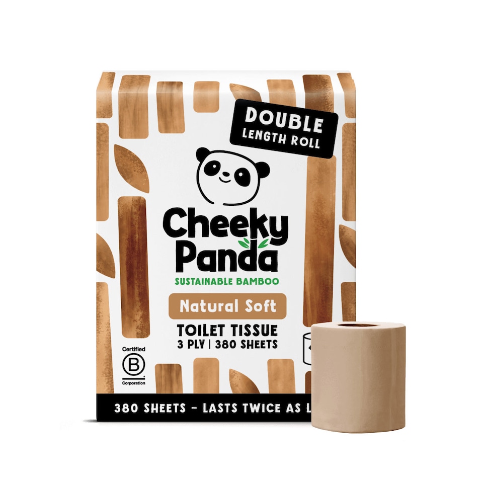 image 1 of Cheeky Panda Double-Length Natural Colour  Bamboo Toilet Paper 12 rolls 380 3 ply sheets | Brown | Size: 12 Rolls | 12