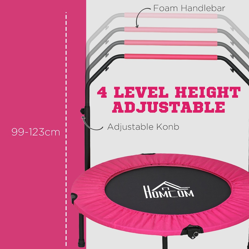 image 1 of HOMCOM 40" Foldable Mini Fitness Rebounder Trampoline w/ Foam Handle, Pink