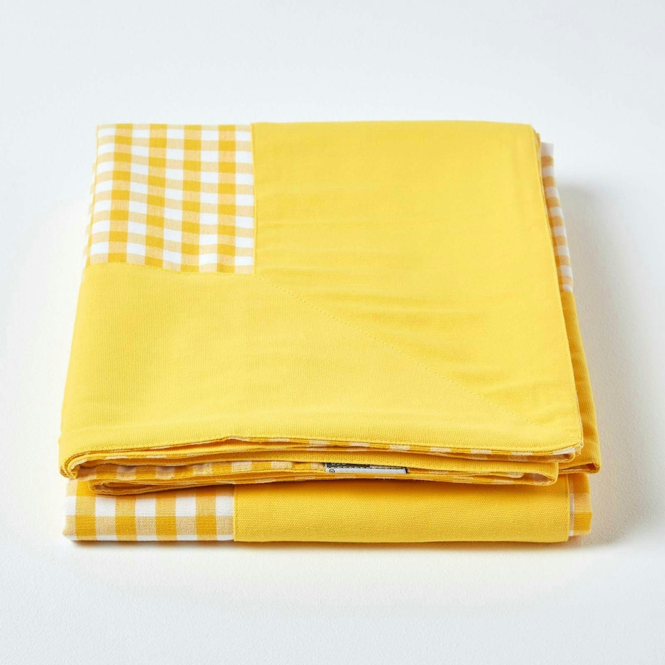 image 1 of Homescapes Cotton Gingham Check Yellow Throw - 150 x 200 cm | Yellow