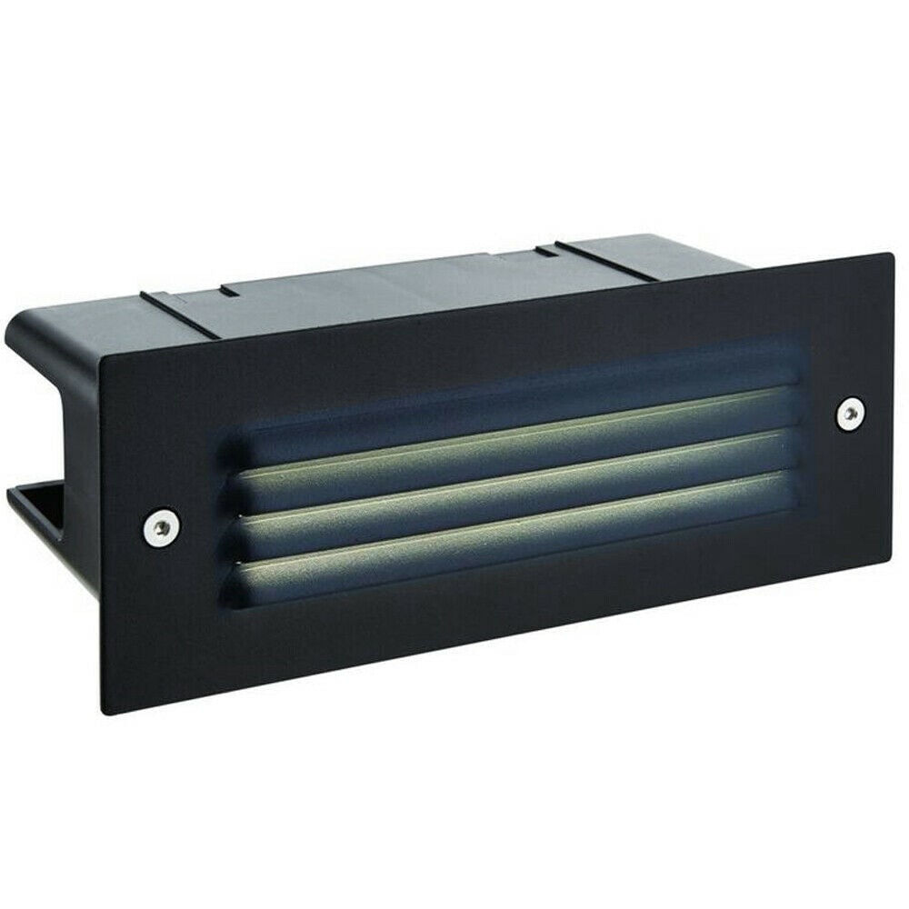 Loops IP44 LED Full Brick Light Textured Black & Louvre Slotted Grill 3.5W Cool White
