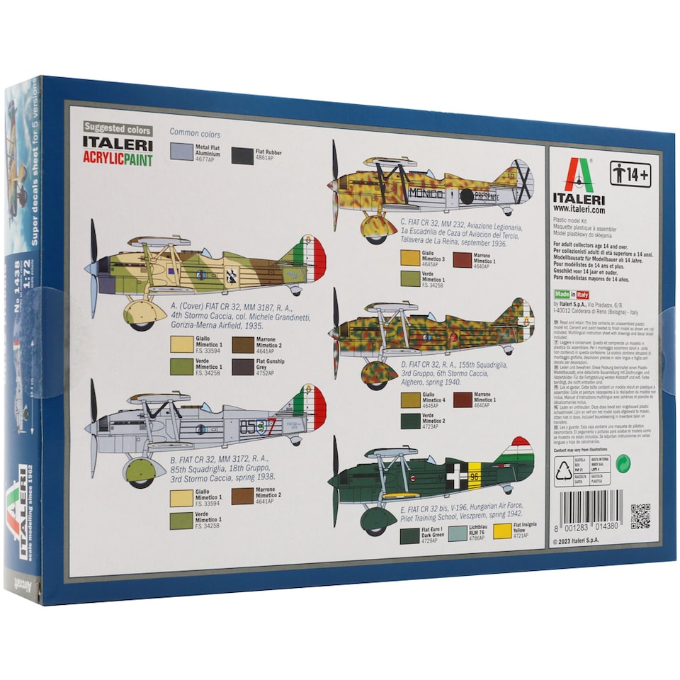 image 1 of Italeri FIAT CR.32 Freccia Plane Italian Military Aircraft Model Kit Scale 1-72
