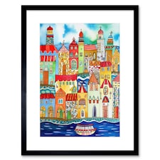 Colourful Tangier City Cityscape Morocco Folk Art 9x7" Black Framed Wall Art Print