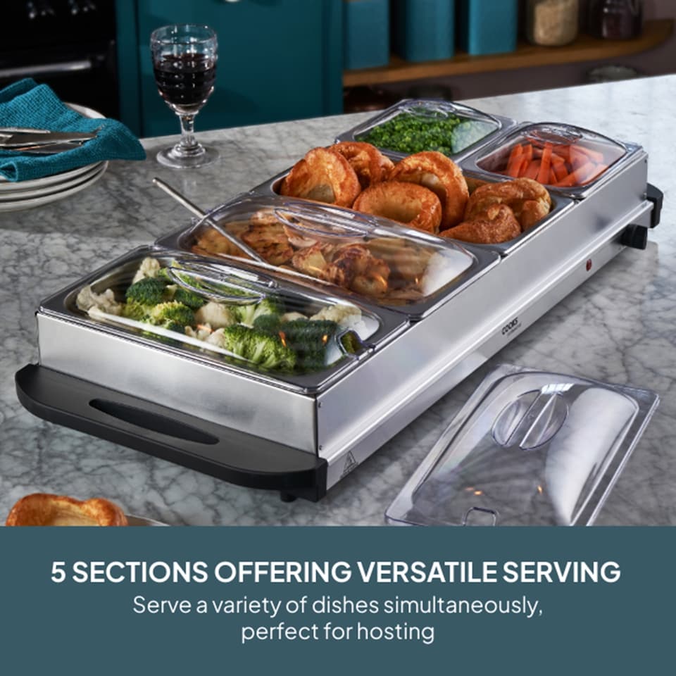 image 1 of Cooks Professional 5-Section Buffet Warmer 9.6L with Hotplate Function | Silver | 5-Section