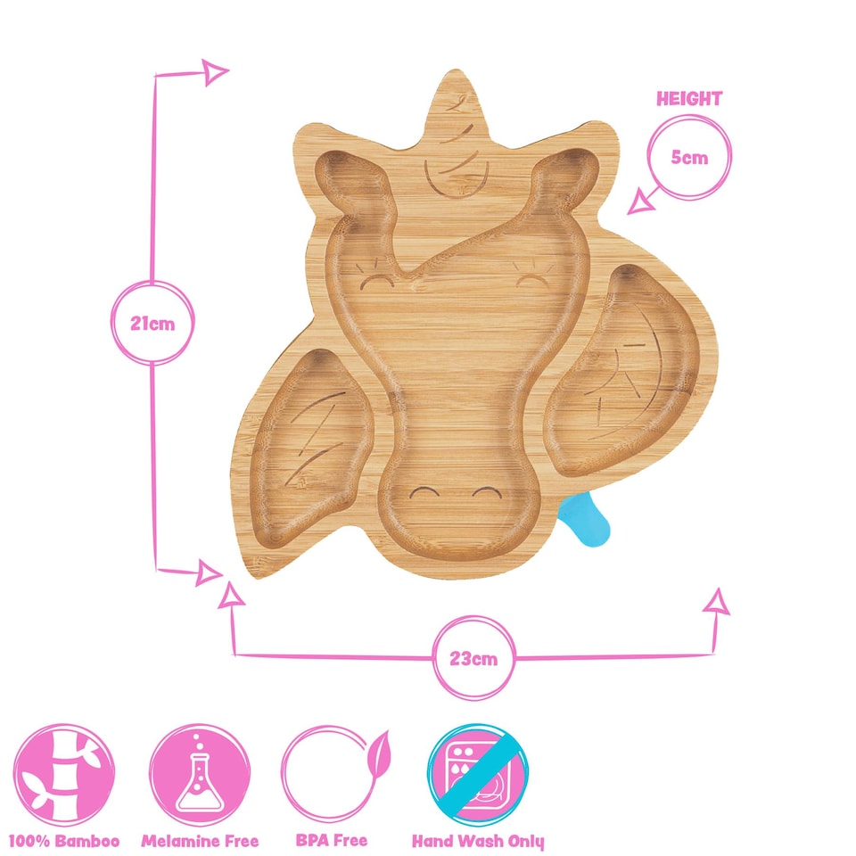 image 1 of Tiny Dining Bamboo Unicorn Baby Weaning Plate & Fork Set - Pastel Pink
