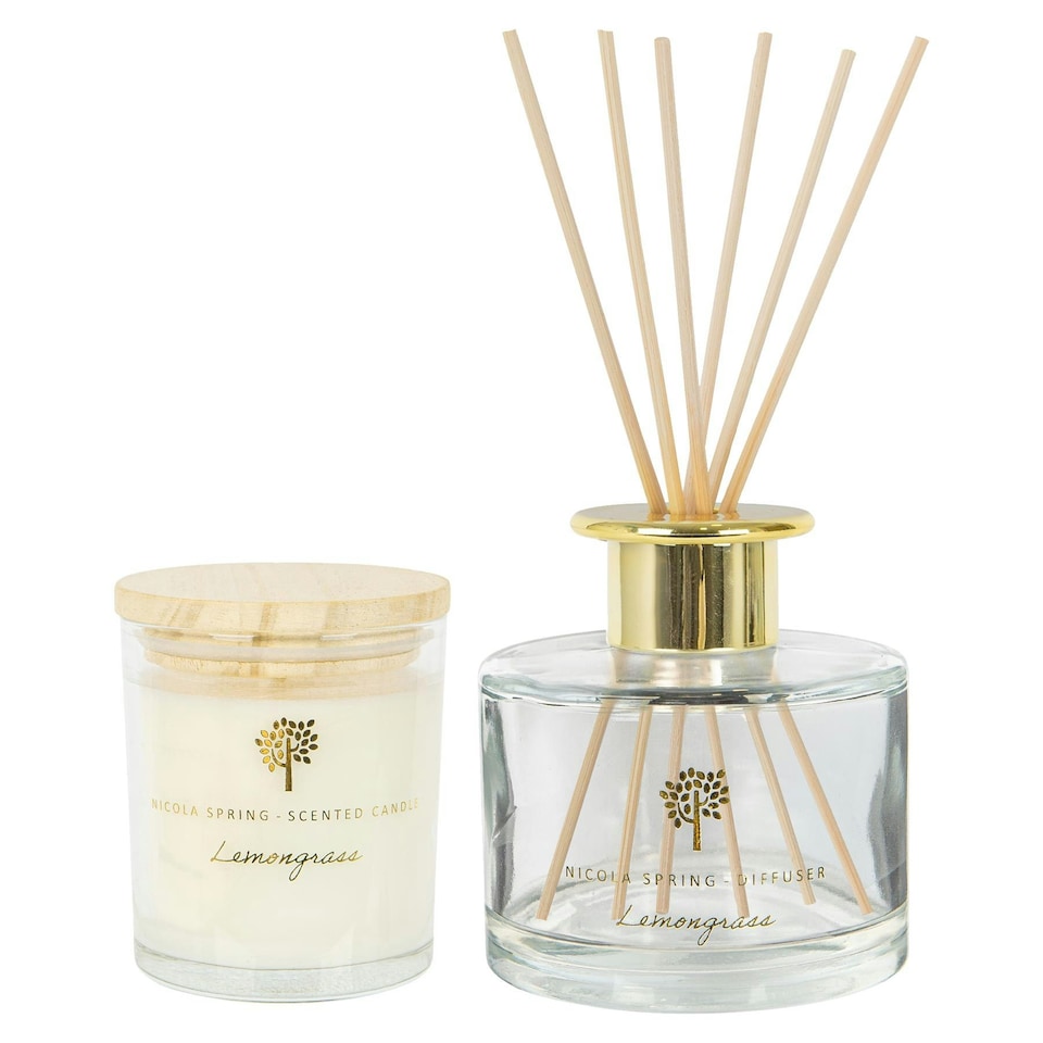 image 1 of Nicola Spring Soy Wax Scented Candle & Reed Diffuser Set - 130g - Lemongrass