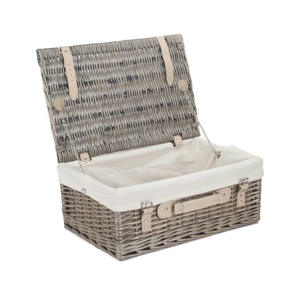 image 1 of 46cm Antique Wash Wicker Picnic Basket with Lining White | White | One Size