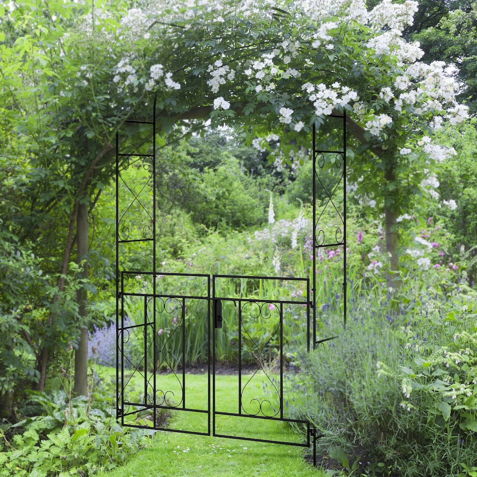 image 1 of Outsunny Metal Garden Arch with Double Gate, Garden Arbor Climbing Plants