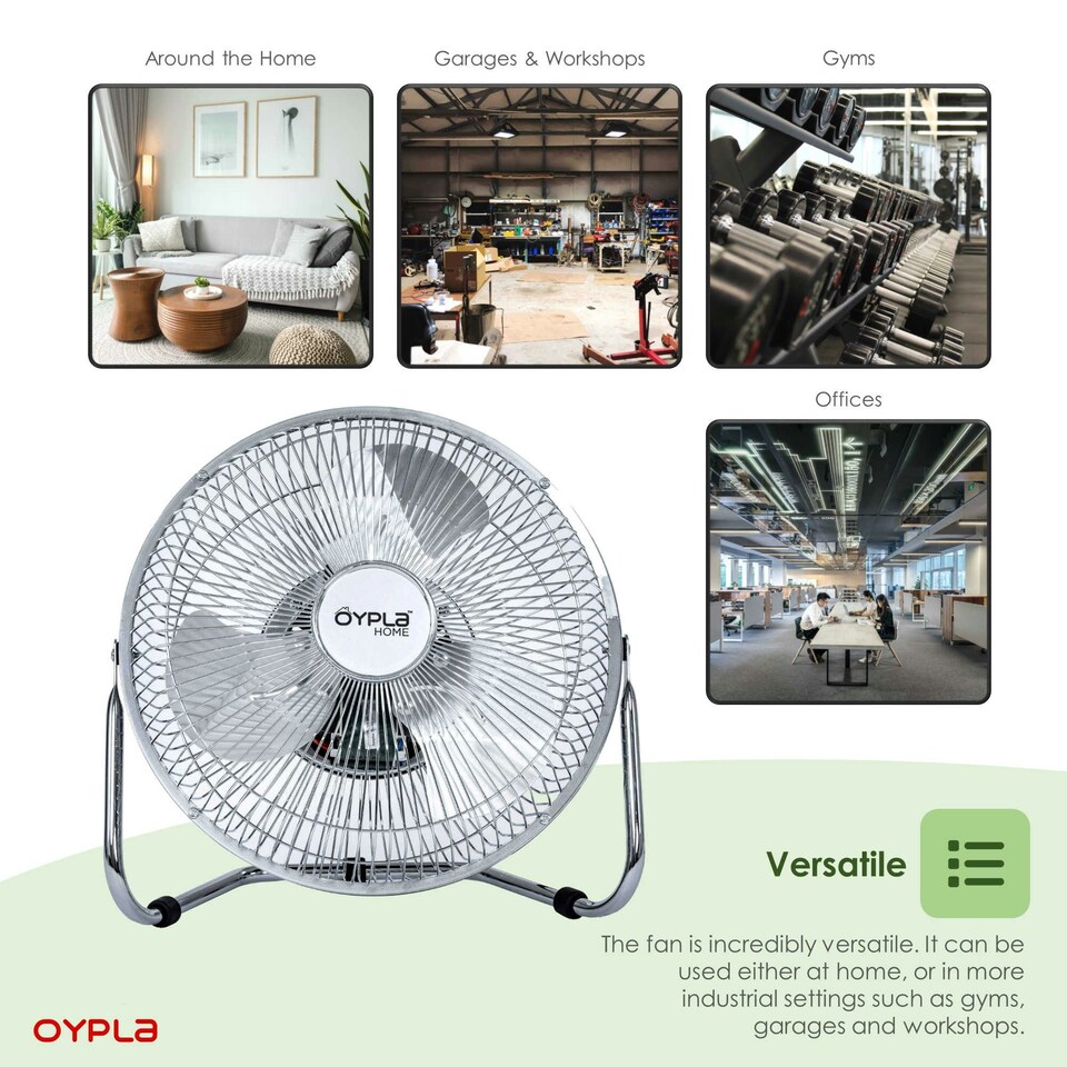 image 1 of Oypla 9" Inch Chrome 3 Speed Floor Standing Gym Fan Hydroponic