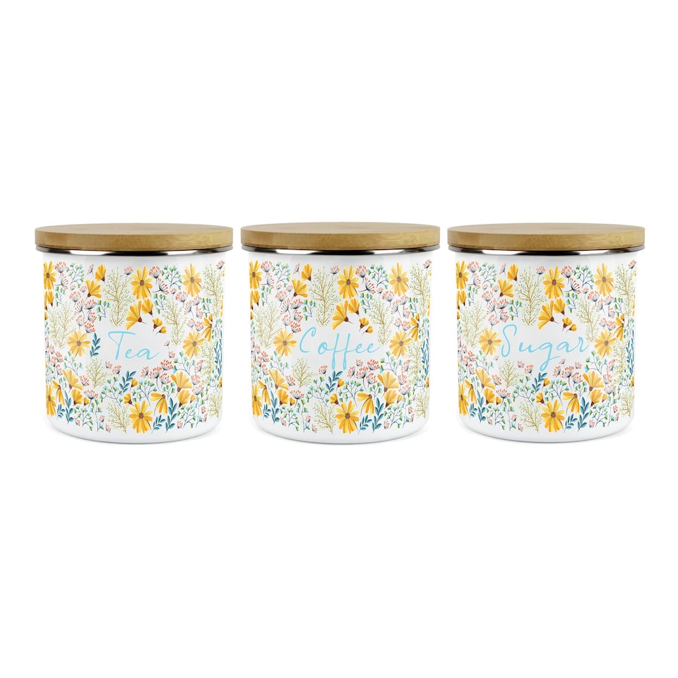 image 1 of Yellow Daisies Tea, Coffee & Sugar Large Kitchen Canisters - Set of 3