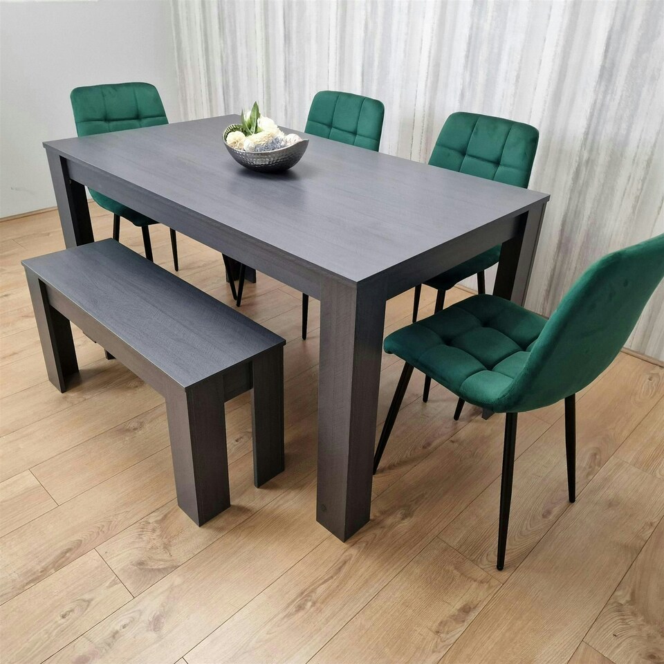 image 1 of Dining Table Set with 4 Chairs and a Bench Dining Room and Kitchen table set of 4 Grey
