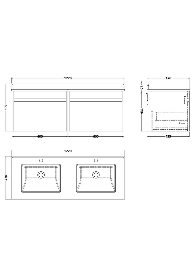 image 1 of Swainsley Contemporary Wall Hung 2 Drawer Vanity Unit with Marble Top with Basin, 1200mm, Autumn Oak