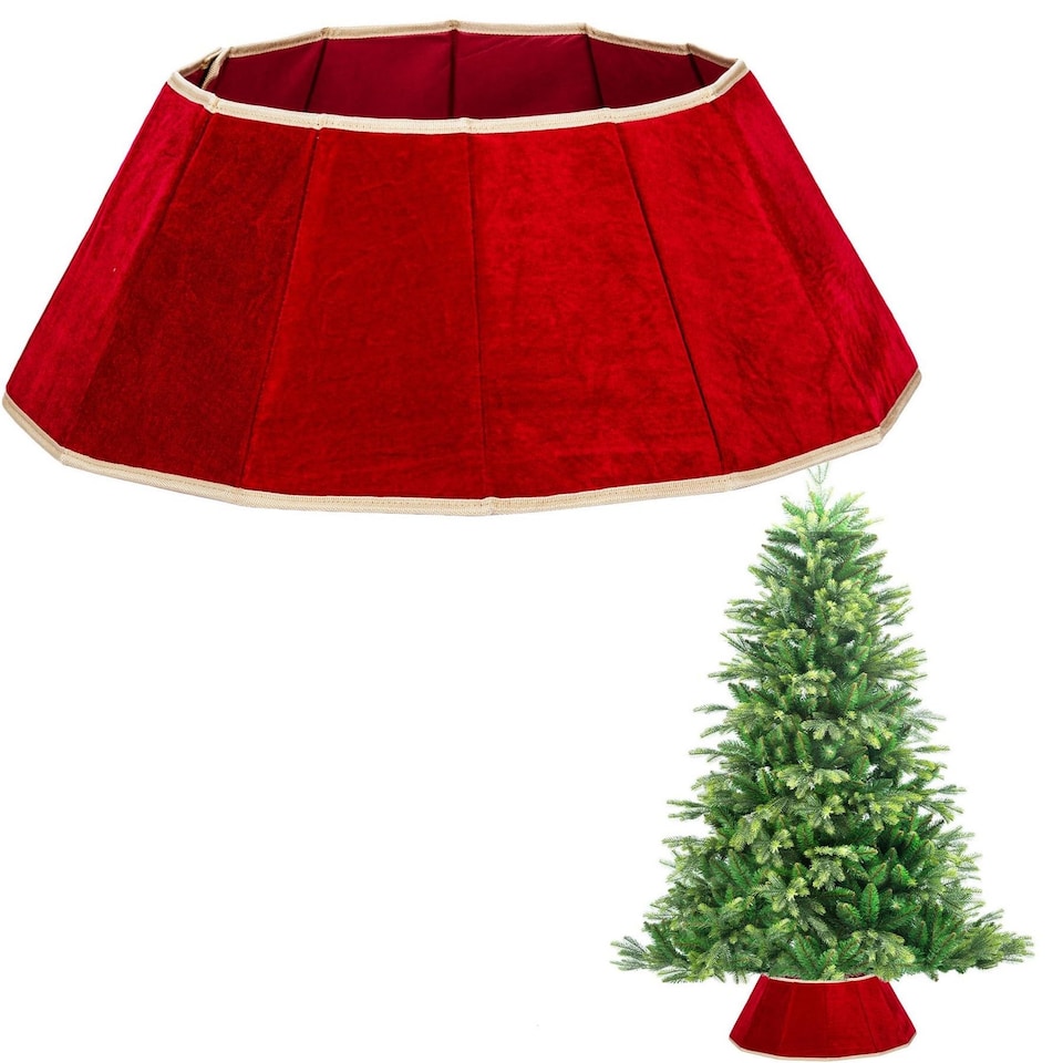 image 1 of 26.8 Inch Red Velvet Diamond Shape Christmas Tree Collar with Foldable Design