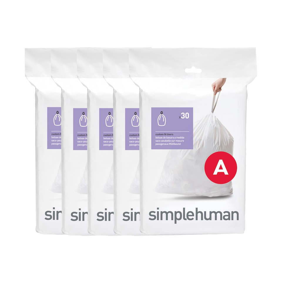 image 1 of Simplehuman 4.5L Code A Bin Liners, 50% Recycled Custom Fit Bin Bags, Pack of 150 | White | Code A | Code A | 5