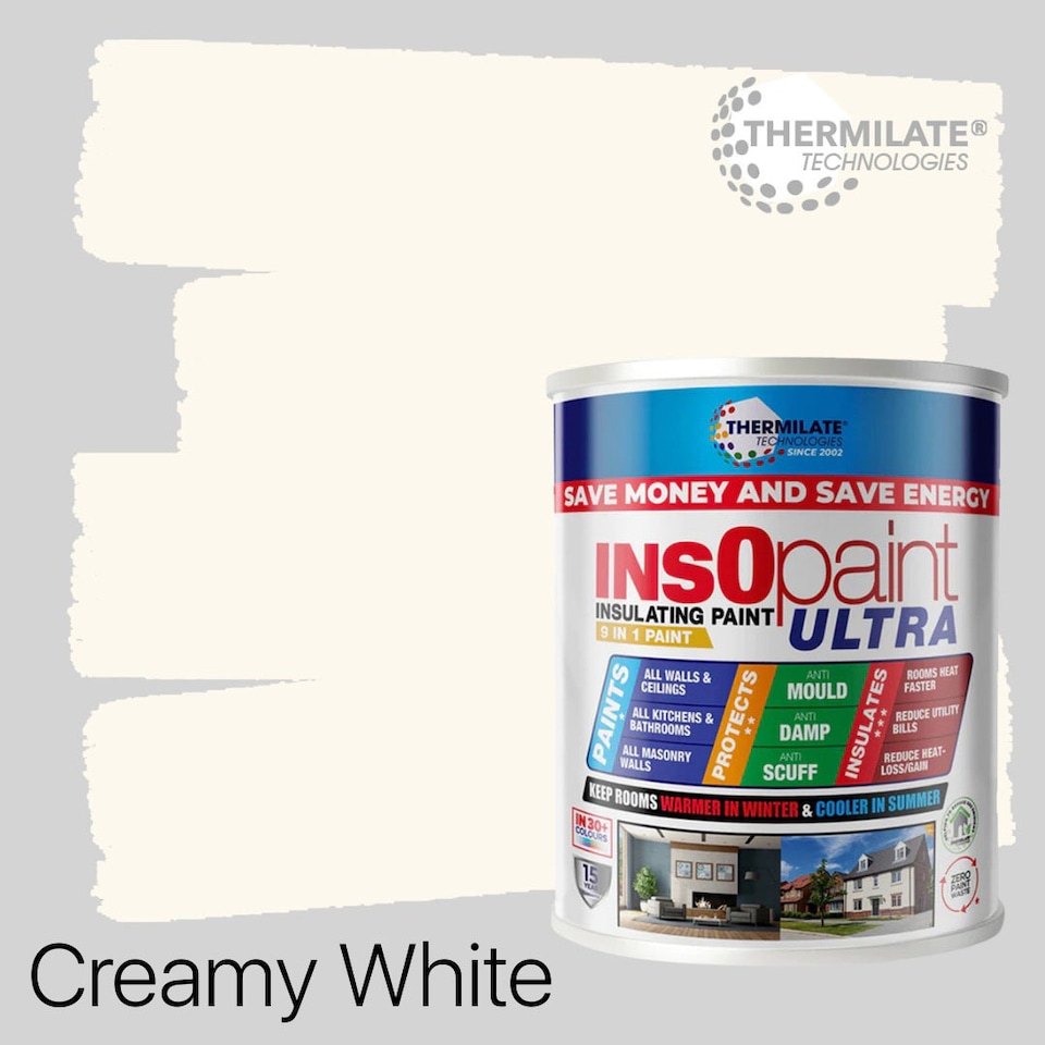 image 1 of InsOpaint ULTRA - 9 IN1 Interior & Exterior Paint-  Insulating & Energy Saving Interior Walls & Ceilings - Creamy White - 1L