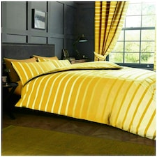 VELVETIO Oscar Stripe Duvet Cover Set Reversible Polycotton Easy Care Beddings Yellow | Ochre | Super King