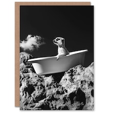 Meerkat in Bathtub on a Rock Black White Surreal Birthday Greeting Card
