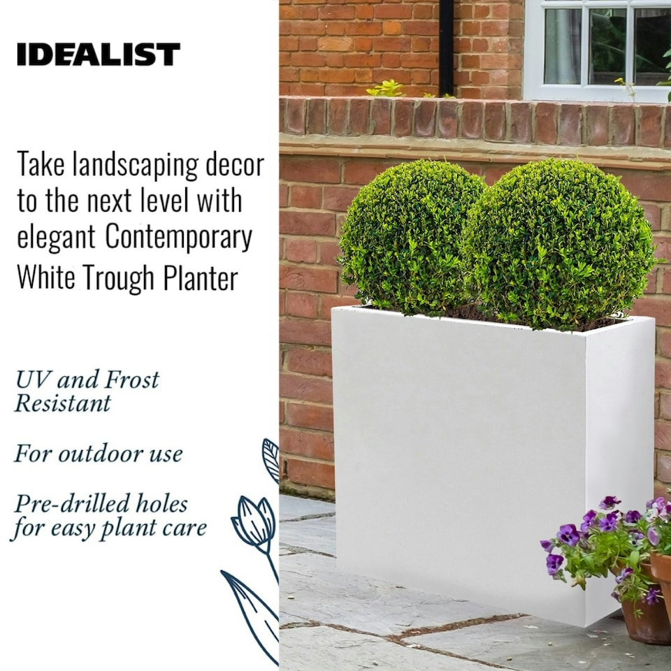 image 1 of Narrow Light Concrete White Trough Planter H50.5 L60 W30 cm, 91 ltrs Cap.