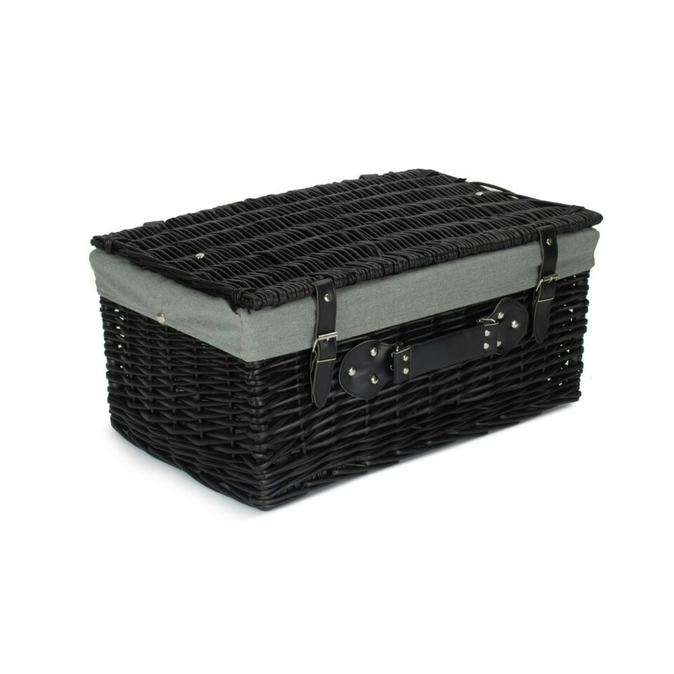image 1 of 51cm Empty Willow Wicker Picnic Basket with Lining Grey | Grey | One Size