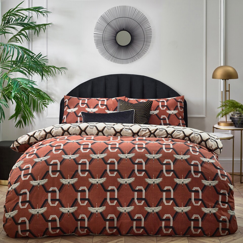 image 1 of Furn Avalon Reversible Geometric Duvet Cover Set | Red | Brick | Single | 1