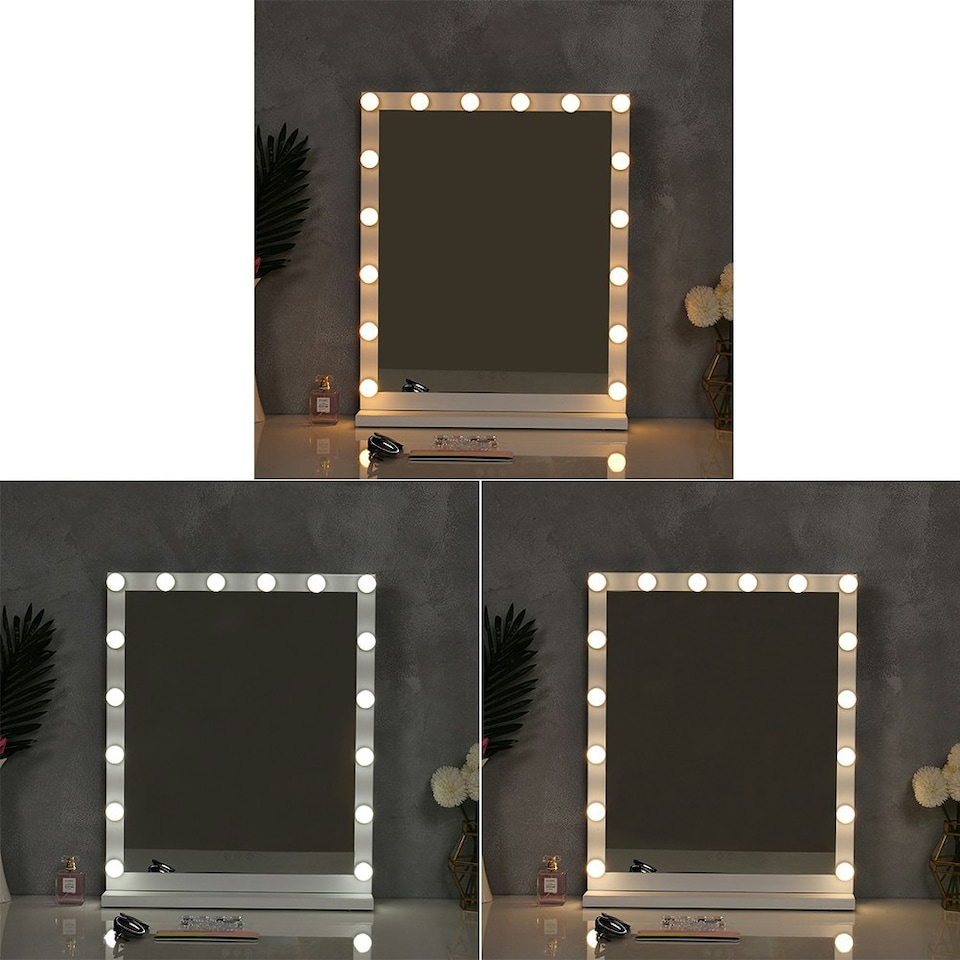 image 1 of Living and Home Hollywood Style Lighted Rectangular Vanity Mirror, 52cm W x 12cm D x 64.5cm H