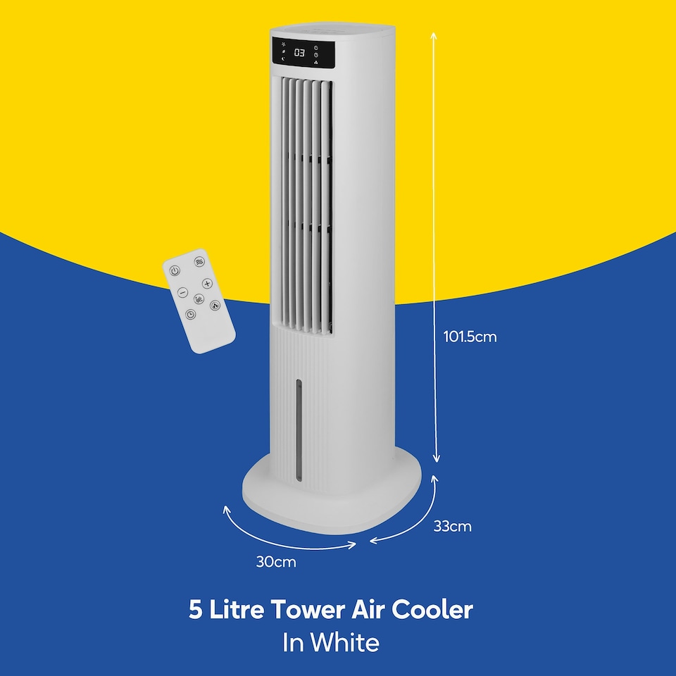 image 1 of Russell Hobbs 2-in-1 5L Tower Air Cooler with Remote Control RHCLT5L - White